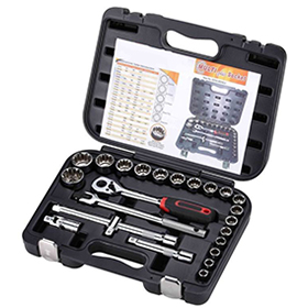 1/2"Dr. x 24PCS MULTI-PLUS SOCKET WRENCH SET WITH KNURLED ,CR-V Steel, Hard-Treadion, Full Polished Chrome Plated