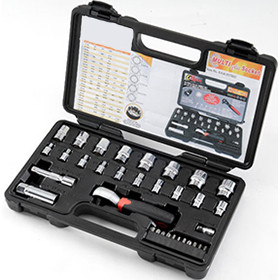 1/4"&3/8"Dr. x 33PCS  MULTI  PLUS SOCKET SET CR-V , With Knurled , Hardened, Mirror Finish & Stamp Mertic & Inch